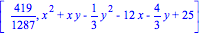 [419/1287, x^2+x*y-1/3*y^2-12*x-4/3*y+25]